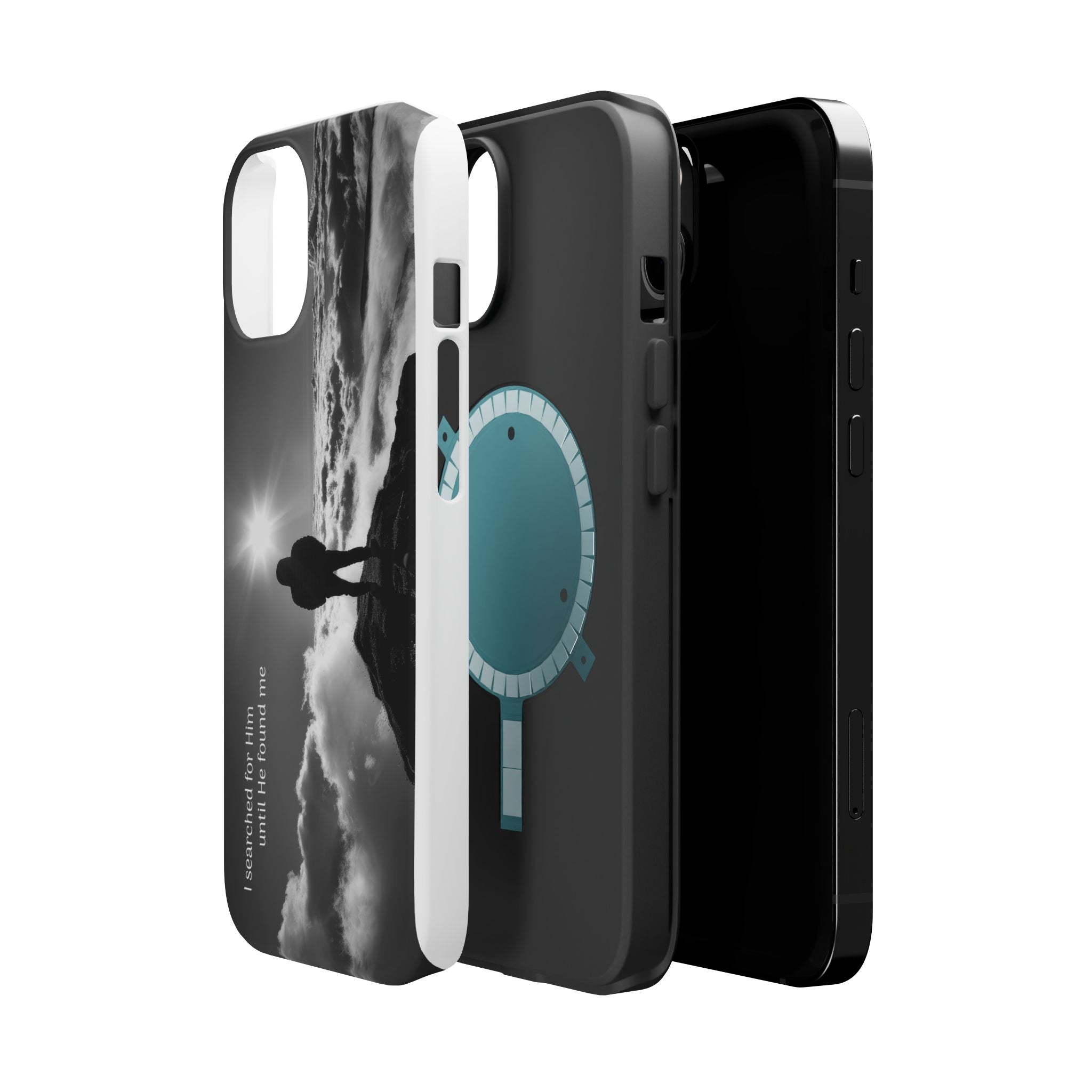Inspirational Silhouette Magnetic Phone Case — "I searched for him until he found me"