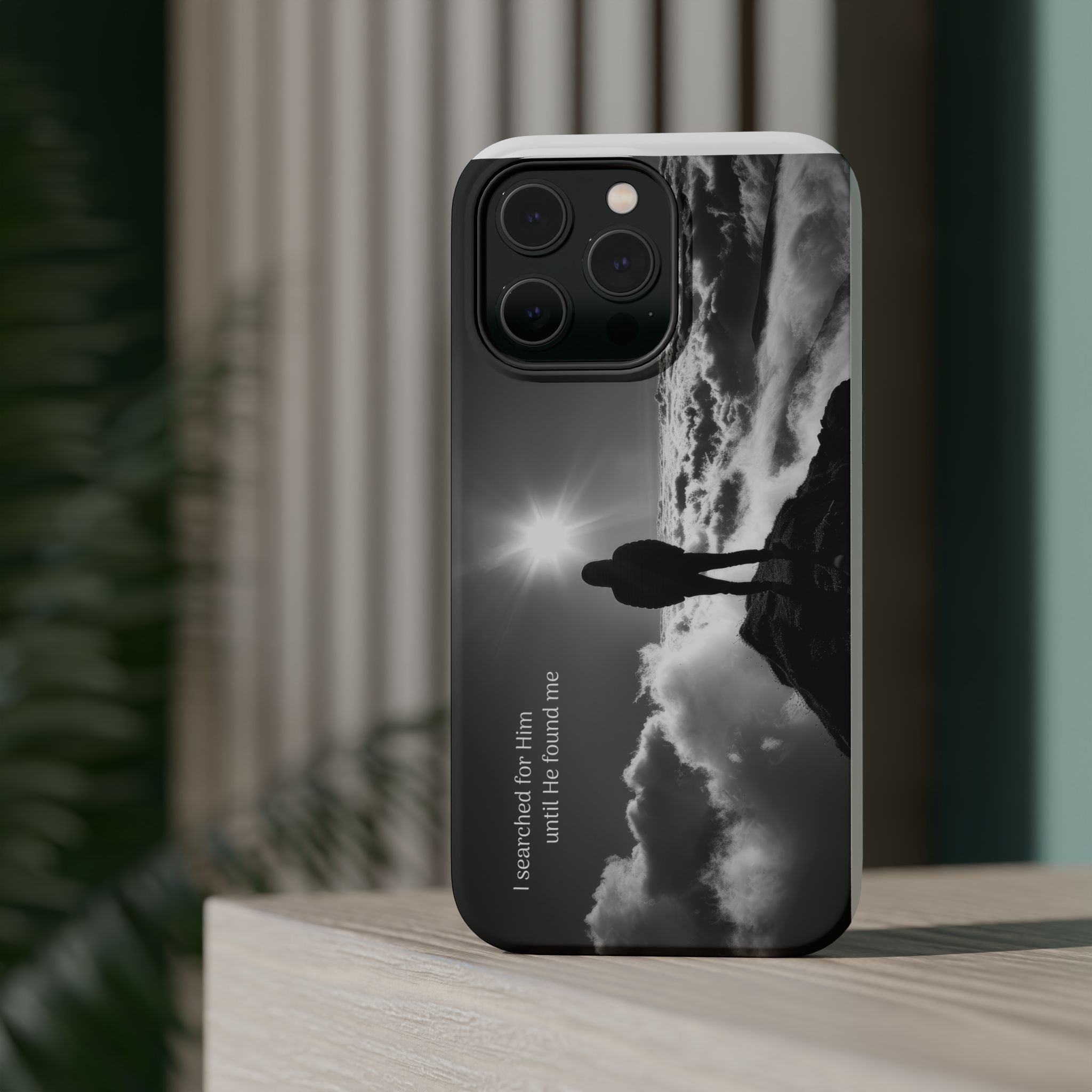 Inspirational Silhouette Magnetic Phone Case — "I searched for him until he found me"
