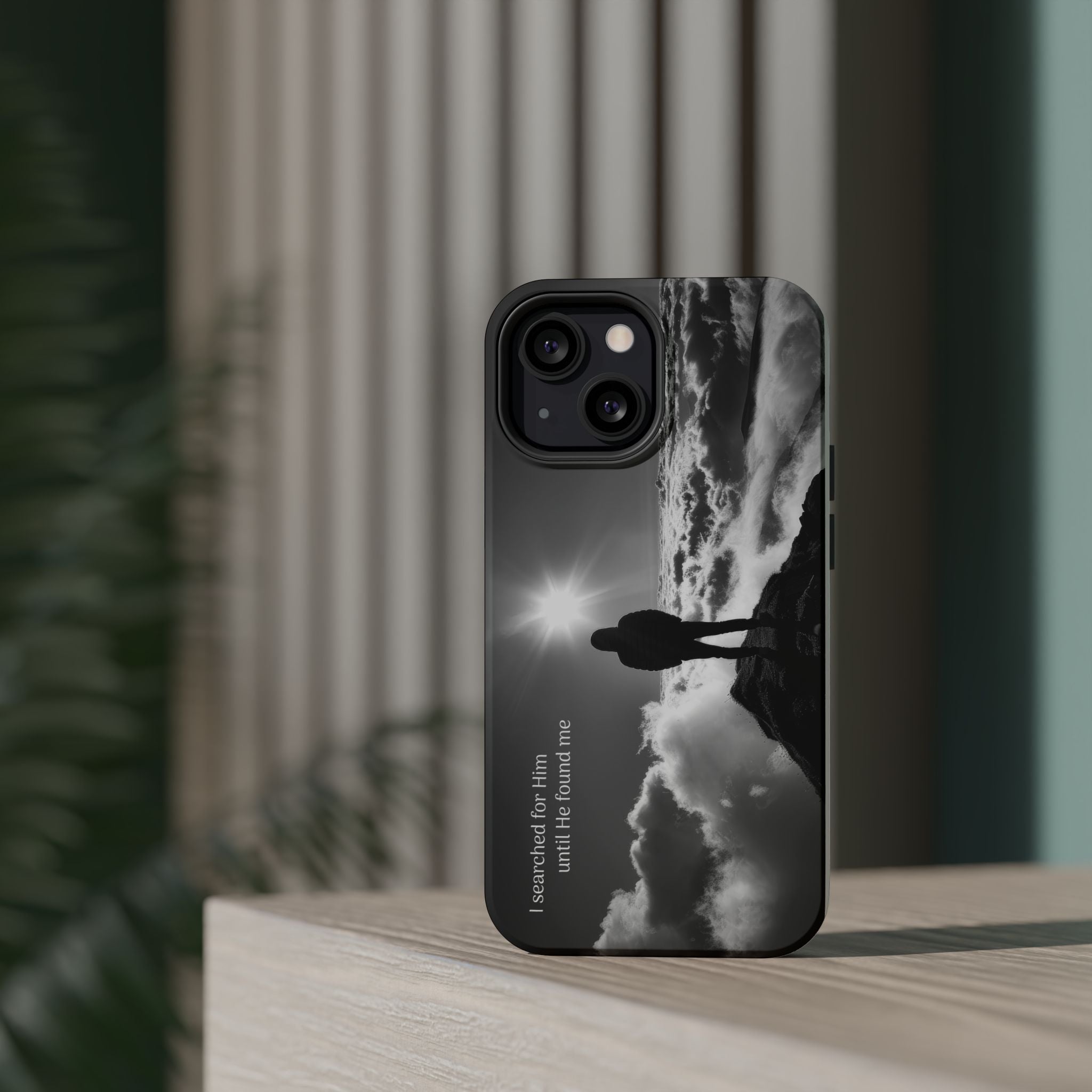Inspirational Silhouette Magnetic Phone Case — "I searched for him until he found me"