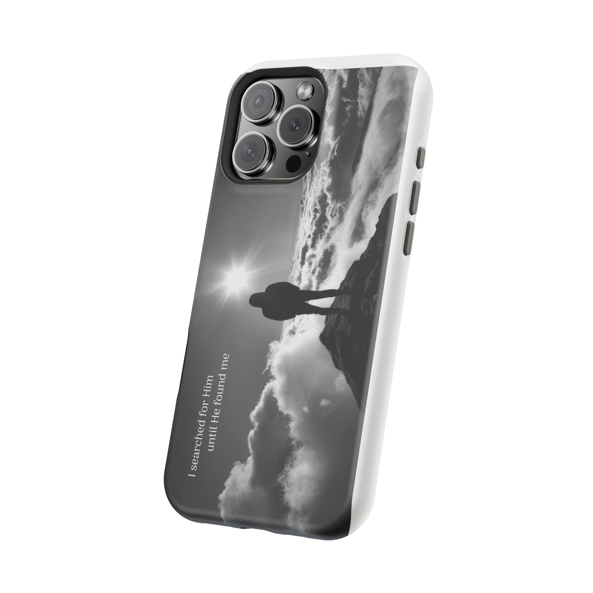 Inspirational Silhouette Magnetic Phone Case — "I searched for him until he found me"