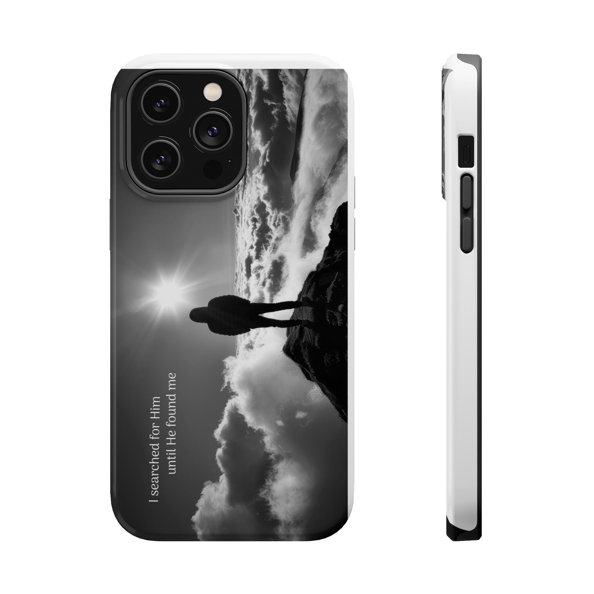 Inspirational Silhouette Magnetic Phone Case — "I searched for him until he found me"