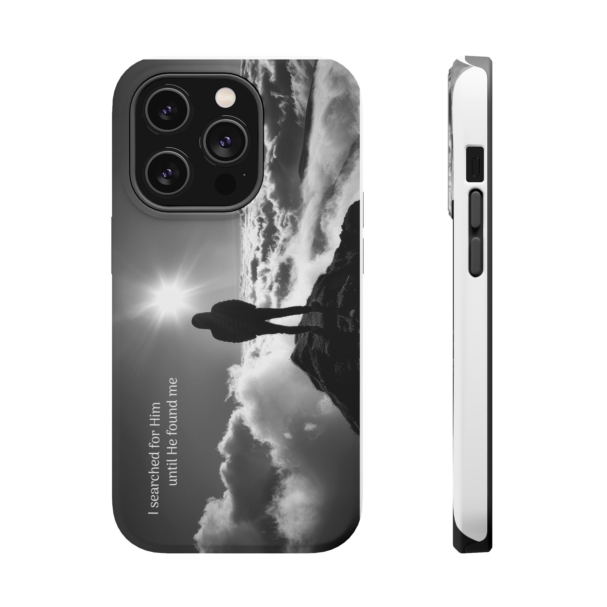 Inspirational Silhouette Magnetic Phone Case — "I searched for him until he found me"