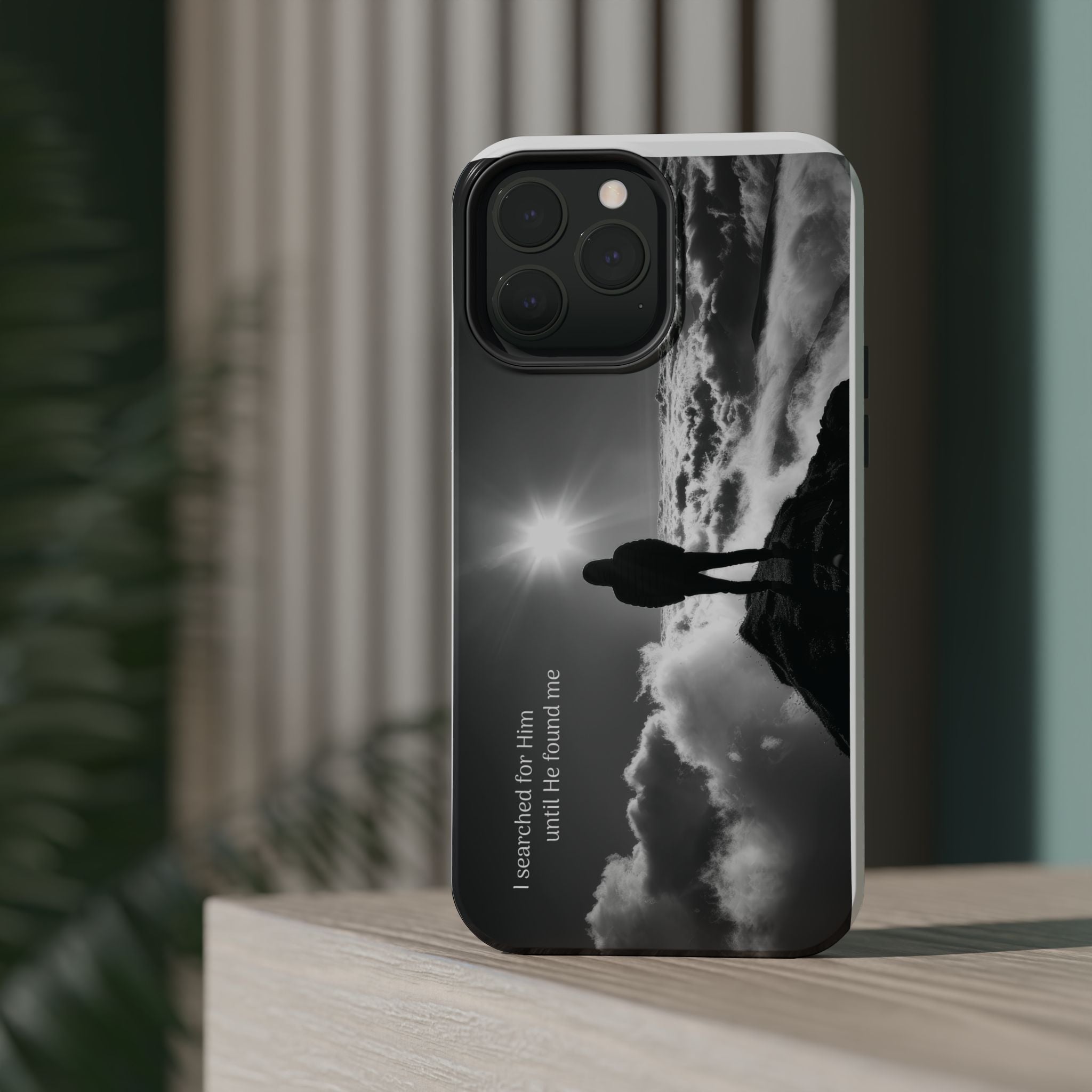 Inspirational Silhouette Magnetic Phone Case — "I searched for him until he found me"