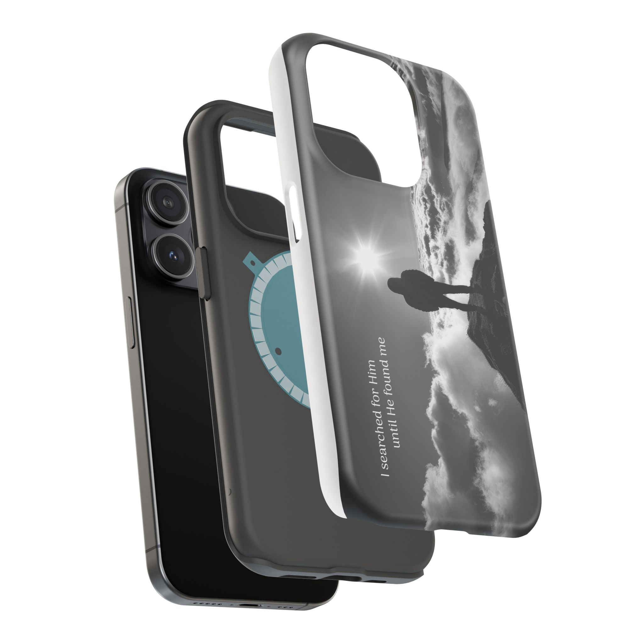 Inspirational Silhouette Magnetic Phone Case — "I searched for him until he found me"