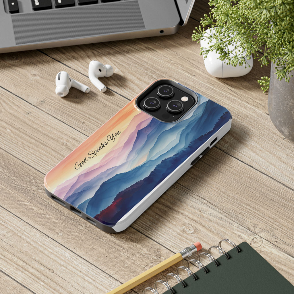 Phone Case — 'God Speaks You' Sunset Mountain Tough Protective Case