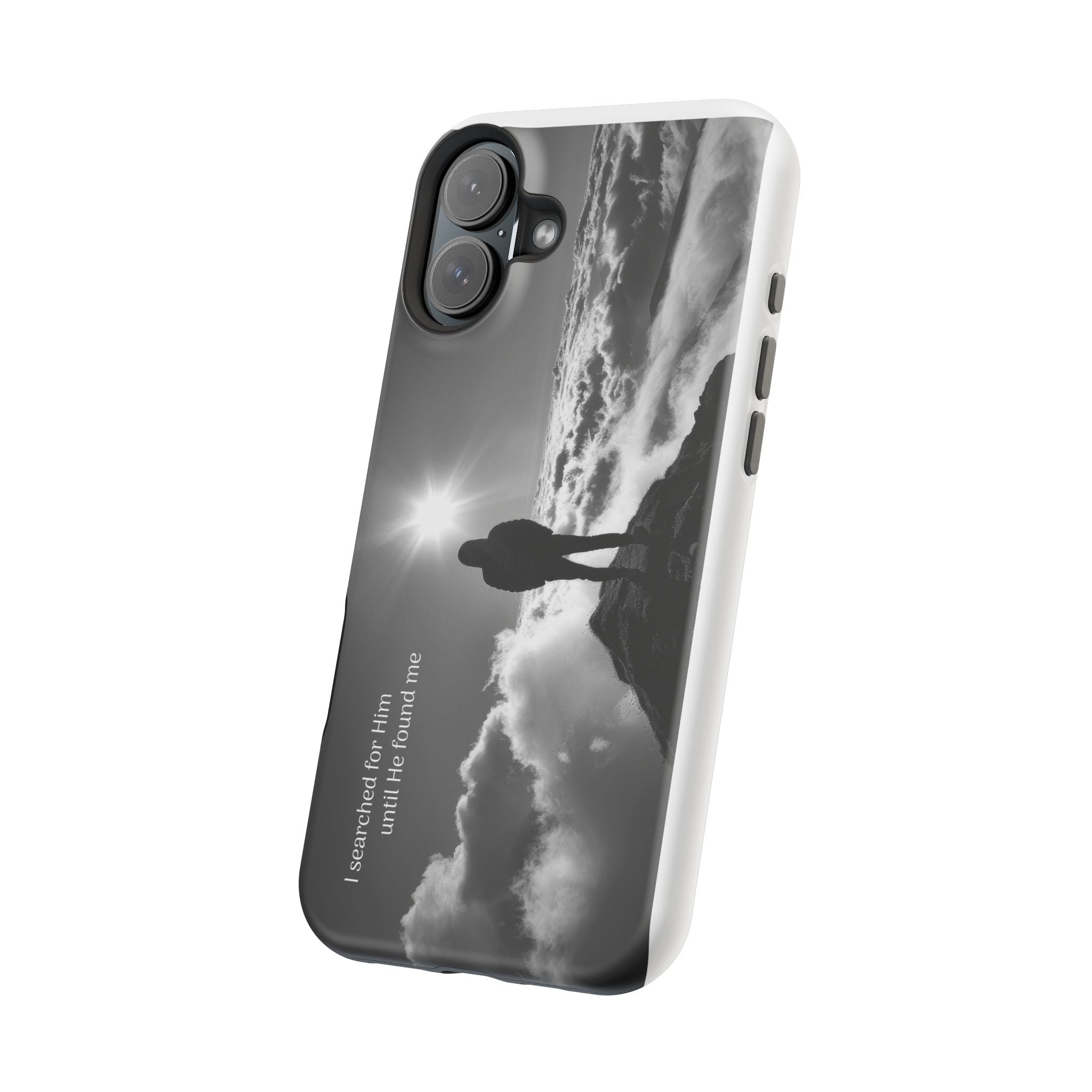 Inspirational Silhouette Magnetic Phone Case — "I searched for him until he found me"